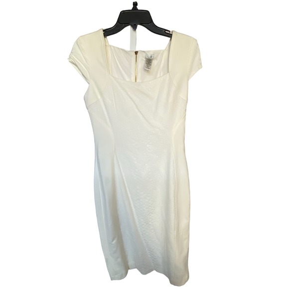 Cache Dresses & Skirts - NWT Cache Mini Dress 8 Ivory Brocade Metallic Square Neck Sheath Party Cocktail